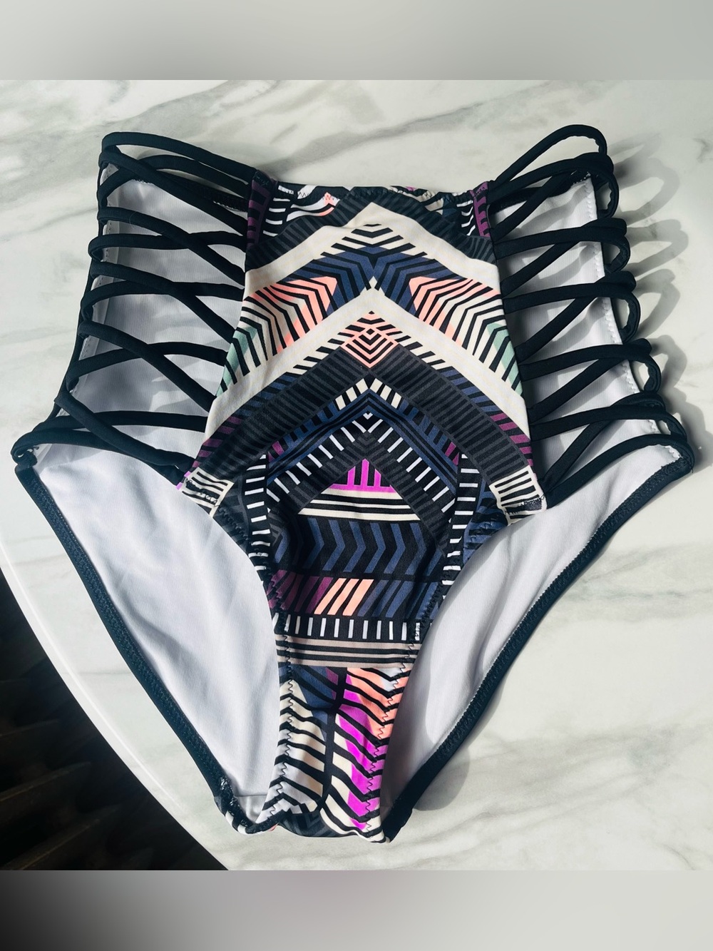 Victoria’s Secret PINK high waisted bikini bottom slit sides Sz S